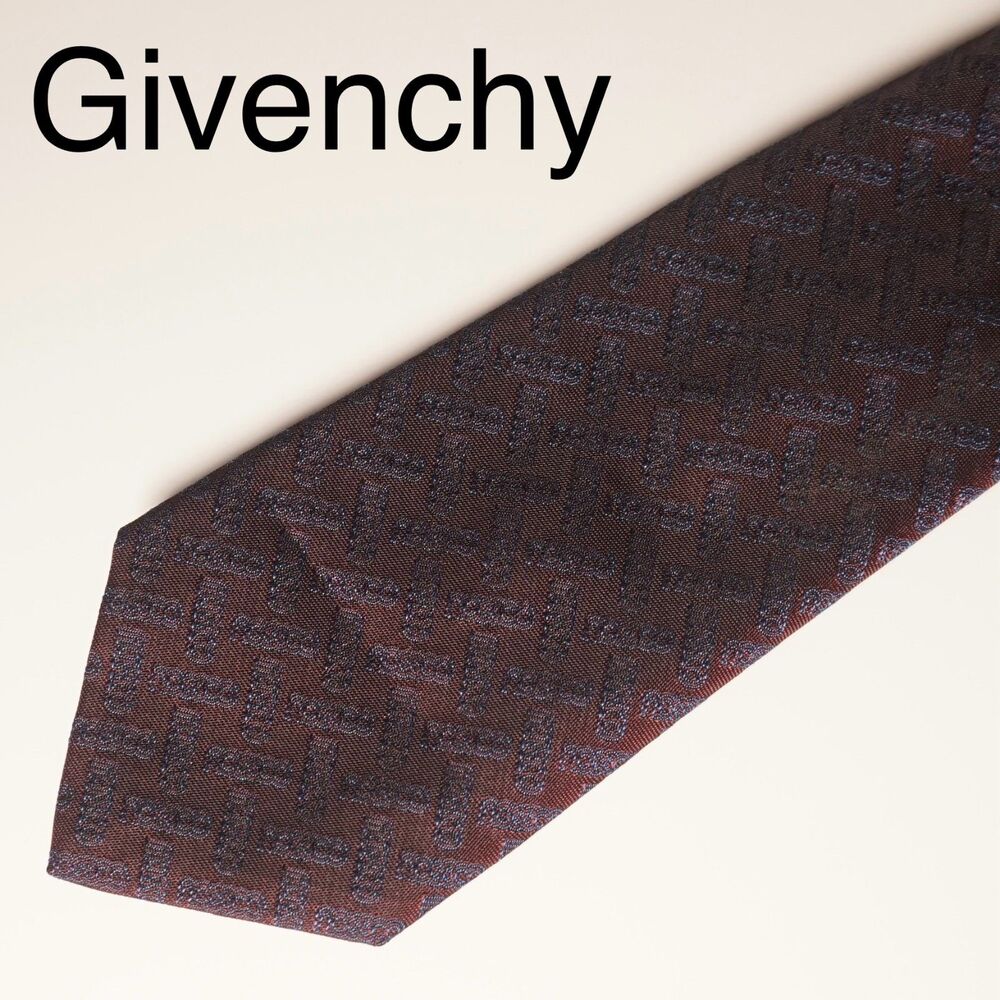 Givenchy Vintage Tie Geometric Pattern Brown Purple Designer Neck Tie Vintage